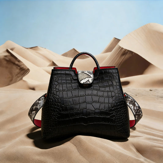 Textured Tote Bag | Crocodile Print Large Capacity Bag for Commute & Travel