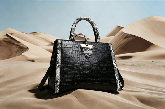 Travel Tote Bag | Color-Block Snake-Embossed Large Capacity Bag