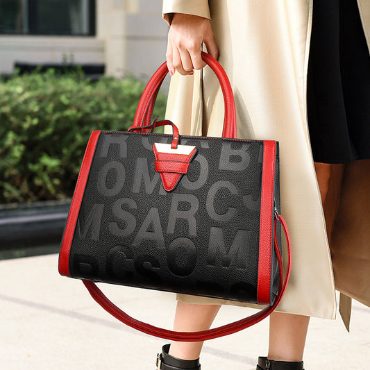 Letter Embossed Bag | European Style Large Capacity Shoulder Bag